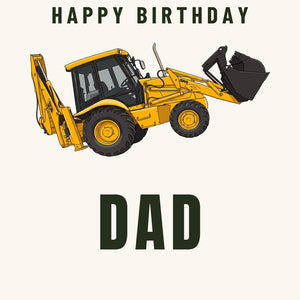 Furrow & Fields Greeting Card Happy Birthday Dad JCB 3CX Sitemaster SRS Cartoon | Greeting Card Quality Farmers Merch