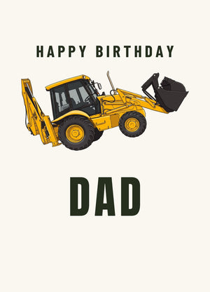 Furrow & Fields Greeting Card Happy Birthday Dad JCB 3CX Sitemaster SRS Cartoon | Greeting Card Quality Farmers Merch