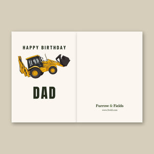 Furrow & Fields Greeting Card Happy Birthday Dad JCB 3CX Sitemaster SRS Cartoon | Greeting Card Quality Farmers Merch