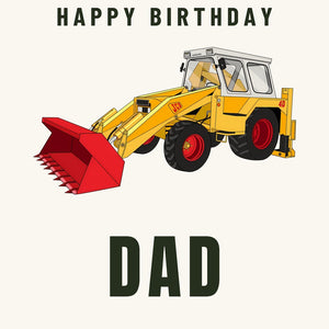 Furrow & Fields Greeting Card Happy Birthday Dad JCB 4D Backhoe | Greeting Card Quality Farmers Merch