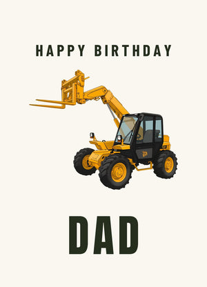 Furrow & Fields Greeting Card Happy Birthday Dad JCB 526 Turbo Loadall | Greeting Card Quality Farmers Merch