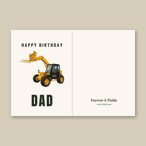 Furrow & Fields Greeting Card Happy Birthday Dad JCB 526 Turbo Loadall | Greeting Card Quality Farmers Merch