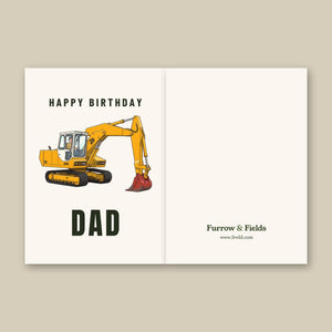 Furrow & Fields Greeting Card Happy Birthday Dad JCB 804 Cartoon | Greeting Card Quality Farmers Merch