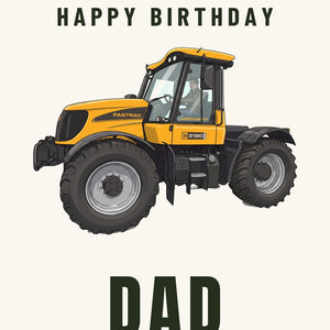 Furrow & Fields Greeting Card Happy Birthday Dad JCB Fastrac 3190 Cartoon | Greeting Card Quality Farmers Merch