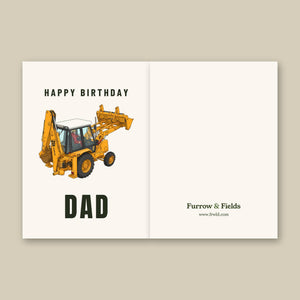 Furrow & Fields Greeting Card Happy Birthday Dad JCB Grey Cab | Greeting Card Quality Farmers Merch