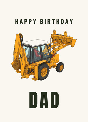 Furrow & Fields Greeting Card Happy Birthday Dad JCB Grey Cab | Greeting Card Quality Farmers Merch