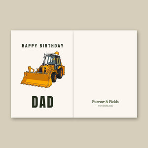 Furrow & Fields Greeting Card Happy Birthday Dad JCB Grey Cab Turbo | Greeting Card Quality Farmers Merch