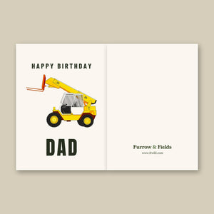 Furrow & Fields Greeting Card Happy Birthday Dad JCB Loadall 520 | Greeting Card Quality Farmers Merch