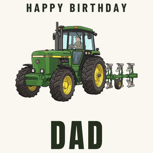 Furrow & Fields Greeting Card Happy Birthday Dad John Deere 4350 Cartoon | Greeting Card Quality Farmers Merch