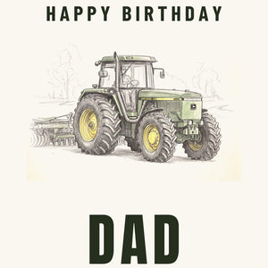 Furrow & Fields Greeting Card Happy Birthday Dad John Deere 4955 Pencil Sketch | Greeting Card Quality Farmers Merch