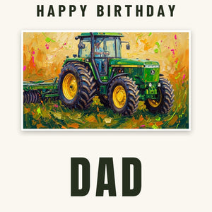 Furrow & Fields Greeting Card Happy Birthday Dad John Deere 4955 Splash Art | Greeting Card Quality Farmers Merch