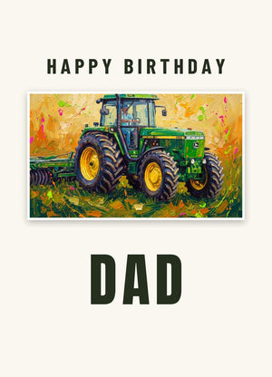 Furrow & Fields Greeting Card Happy Birthday Dad John Deere 4955 Splash Art | Greeting Card Quality Farmers Merch