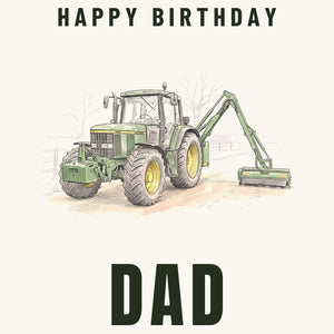 Furrow & Fields Greeting Card Happy Birthday Dad John Deere 6910 with Hedge Cutter Pencil Sketch | Greeting Card Quality Farmers Merch