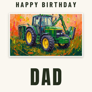 Furrow & Fields Greeting Card Happy Birthday Dad John Deere 6910 with Hedge Cutter Splash Art | Greeting Card Quality Farmers Merch