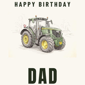 Furrow & Fields Greeting Card Happy Birthday Dad John Deere 6R 250 Pencil Sketch | Greeting Card Quality Farmers Merch