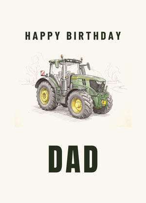 Furrow & Fields Greeting Card Happy Birthday Dad John Deere 6R 250 Pencil Sketch | Greeting Card Quality Farmers Merch