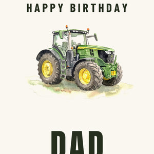Furrow & Fields Greeting Card Happy Birthday Dad John Deere 6R 250 Watercolour | Greeting Card Quality Farmers Merch