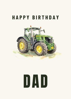 Furrow & Fields Greeting Card Happy Birthday Dad John Deere 6R 250 Watercolour | Greeting Card Quality Farmers Merch