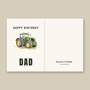 Furrow & Fields Greeting Card Happy Birthday Dad John Deere 6R 250 Watercolour | Greeting Card Quality Farmers Merch