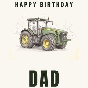 Furrow & Fields Greeting Card Happy Birthday Dad John Deere 8345R Pencil Sketch | Greeting Card Quality Farmers Merch