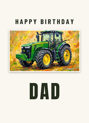 Furrow & Fields Greeting Card Happy Birthday Dad John Deere 8345R Splash Art | Greeting Card Quality Farmers Merch