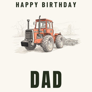 Furrow & Fields Greeting Card Happy Birthday Dad Massey Ferguson 1200 Pencil Sketch | Greeting Card Quality Farmers Merch