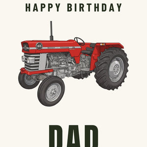 Furrow & Fields Greeting Card Happy Birthday Dad Massey Ferguson 165 Cartoon | Greeting Card Quality Farmers Merch