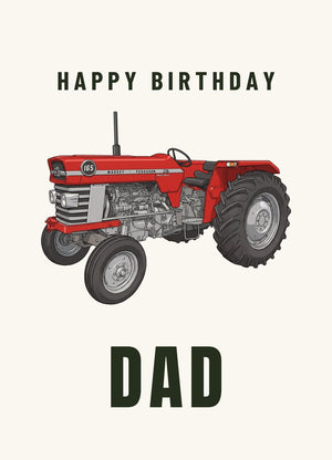 Furrow & Fields Greeting Card Happy Birthday Dad Massey Ferguson 165 Cartoon | Greeting Card Quality Farmers Merch