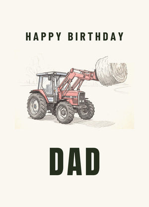 Furrow & Fields Greeting Card Happy Birthday Dad Massey Ferguson 3070 Autotronic Pencil Sketch | Greeting Card Quality Farmers Merch