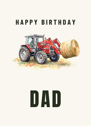 Furrow & Fields Greeting Card Happy Birthday Dad Massey Ferguson 3070 Autotronic Watercolour | Greeting Card Quality Farmers Merch