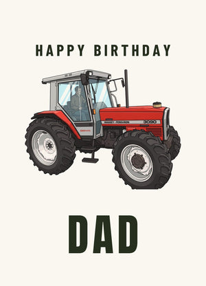 Furrow & Fields Greeting Card Happy Birthday Dad Massey Ferguson 3090 Cartoon | Greeting Card Quality Farmers Merch