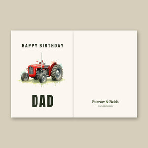 Furrow & Fields Greeting Card Happy Birthday Dad Massey Ferguson 35X Watercolour | Greeting Card Quality Farmers Merch
