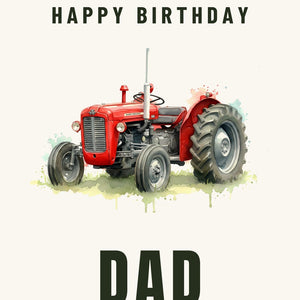 Furrow & Fields Greeting Card Happy Birthday Dad Massey Ferguson 35X Watercolour | Greeting Card Quality Farmers Merch