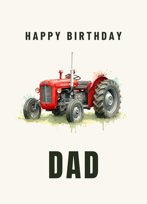 Furrow & Fields Greeting Card Happy Birthday Dad Massey Ferguson 35X Watercolour | Greeting Card Quality Farmers Merch