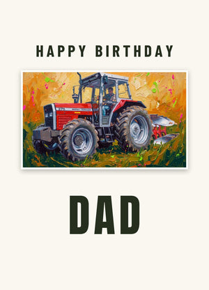 Furrow & Fields Greeting Card Happy Birthday Dad Massey Ferguson 375 Splash Art | Greeting Card Quality Farmers Merch