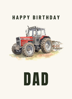 Furrow & Fields Greeting Card Happy Birthday Dad Massey Ferguson 375 Watercolour | Greeting Card Quality Farmers Merch