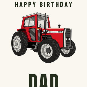 Furrow & Fields Greeting Card Happy Birthday Dad Massey Ferguson 590 4WD | Greeting Card Quality Farmers Merch