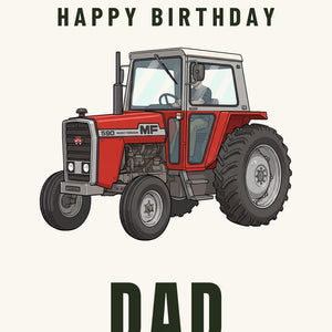 Furrow & Fields Greeting Card Happy Birthday Dad Massey Ferguson 590 Cartoon | Greeting Card Quality Farmers Merch