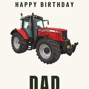 Furrow & Fields Greeting Card Happy Birthday Dad Massey Ferguson 6480 Cartoon | Greeting Card Quality Farmers Merch