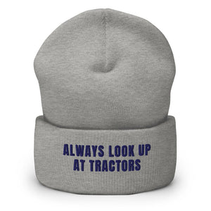Furrow & Fields Heather Grey Always Look Up At Tractors | Cuffed Beanie Quality Farmers Merch