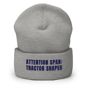Furrow & Fields Heather Grey Attention Span: Tractor Shaped | Cuffed Beanie Quality Farmers Merch