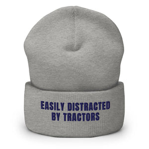 Furrow & Fields Heather Grey Easily Distracted By Tractors | Cuffed Beanie Quality Farmers Merch