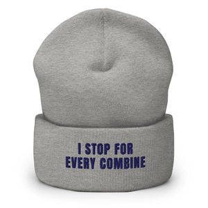 Furrow & Fields Heather Grey I Stop for Every Combine | Cuffed Beanie Quality Farmers Merch