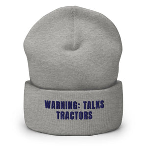 Furrow & Fields Heather Grey Warning: Talks Tractors | Cuffed Beanie Quality Farmers Merch