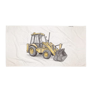 Furrow & Fields JCB 3CX Sitemaster Plus Pencil Sketch | Beach Towel Quality Farmers Merch