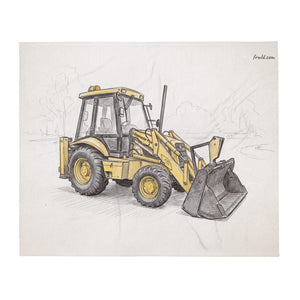 Furrow & Fields JCB 3CX Sitemaster Plus Pencil Sketch | Throw Blanket Quality Farmers Merch