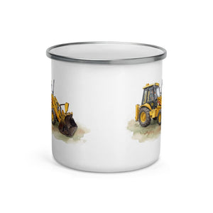 Furrow & Fields JCB 3CX Sitemaster Plus Watercolor | Enamel Mug Quality Farmers Merch