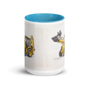 Furrow & Fields JCB 3CX Sitemaster SRS Pencil Sketch | 15 oz Mug with Color Inside Quality Farmers Merch