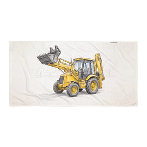 Furrow & Fields JCB 3CX Sitemaster SRS Pencil Sketch | Beach Towel Quality Farmers Merch