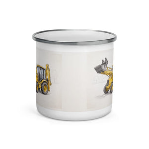 Furrow & Fields JCB 3CX Sitemaster SRS Pencil Sketch | Enamel Mug Quality Farmers Merch